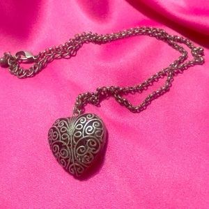 Antiqued silver heart pendant necklace